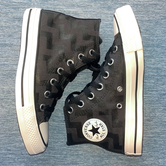 Black on Black Zig Zag Converse high tops Chuck Taylor All Star NEW without tag - Picture 2 of 10
